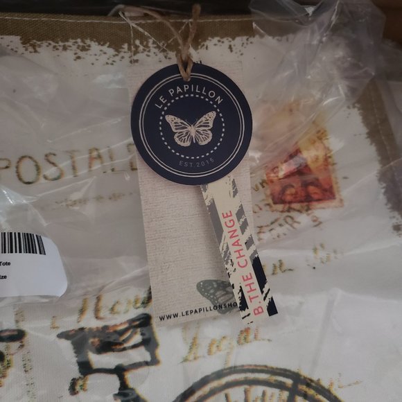 NWT Le Papillon Canvas Tote Bag, French Postcard - Picture 5 of 7